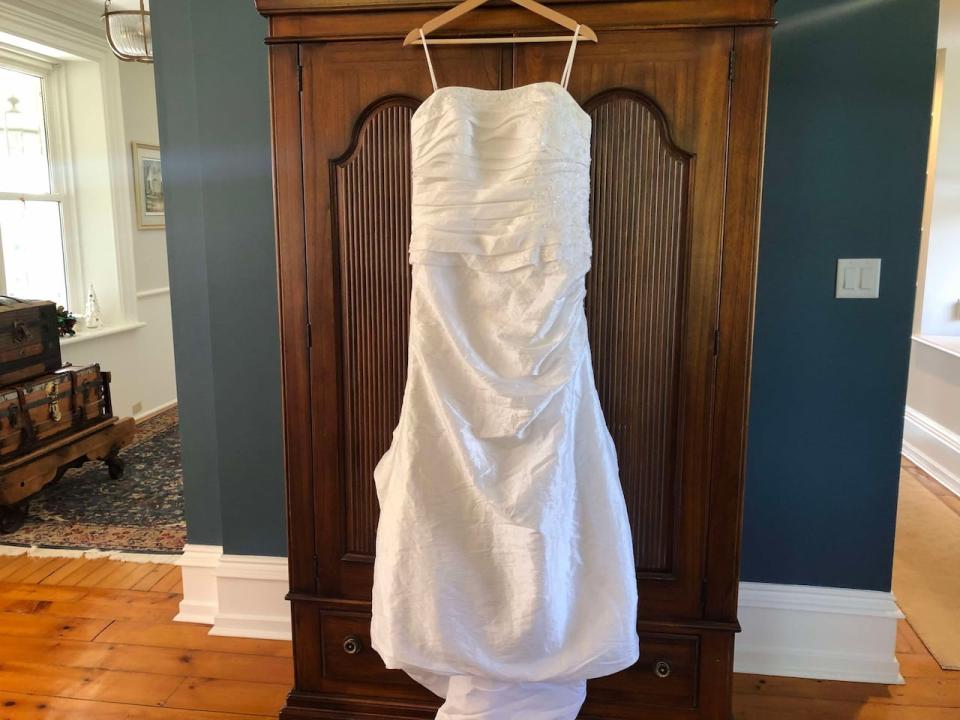 Charette says she was shocked and confused when the dress she pulled out of the dry cleaners box was not the one she remembered getting married in all those years ago. 