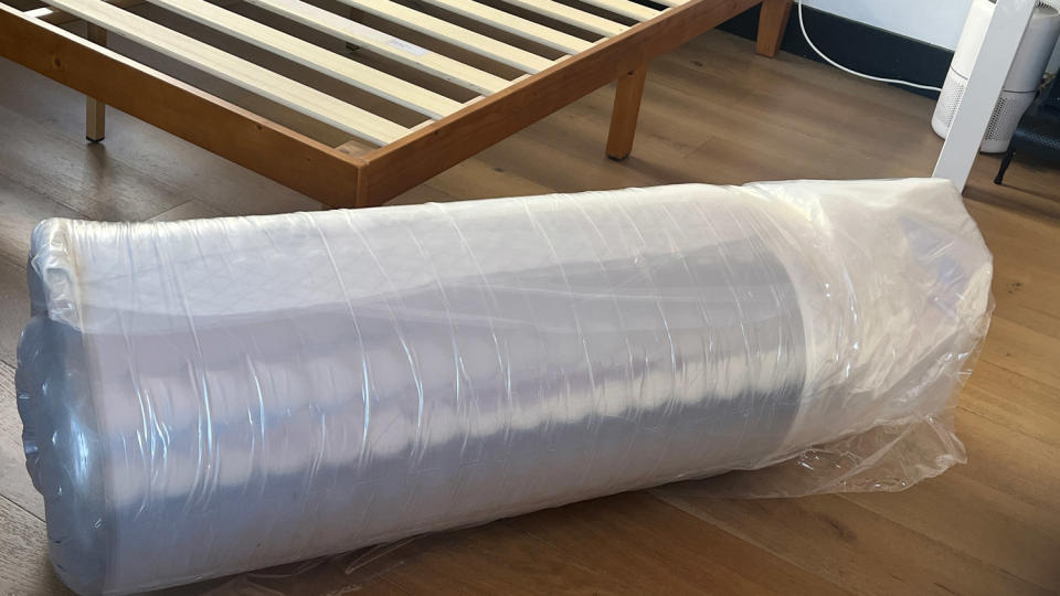 The Leesa Sapira Hybrid Mattress rolled and vacuum-packed