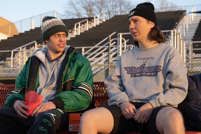 <p>Claire Folger</p> Pete Davidson and Paul Dano in <i>Dumb Money</i>, 2023