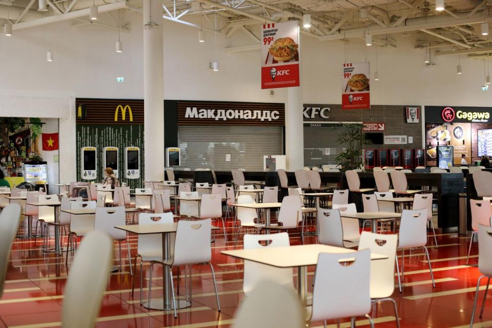 The logo of a closed McDonald's restaurant in the Aviapark shopping center in Moscow on March 18, 2022. (Picture alliance via Getty Images)