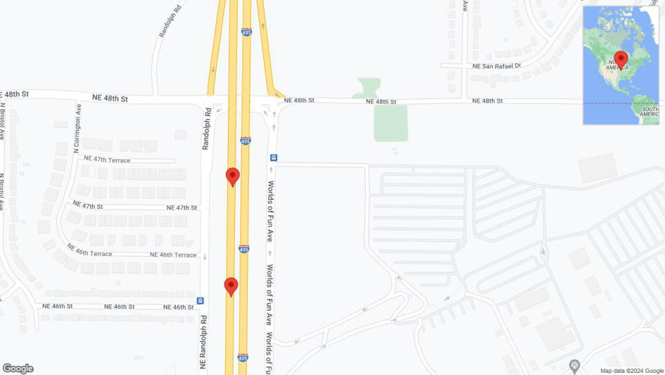 A detailed map that shows the affected road due to 'I-435 Richtung Parvin Road/Exit 54' on January 8th at 4:59 p.m.