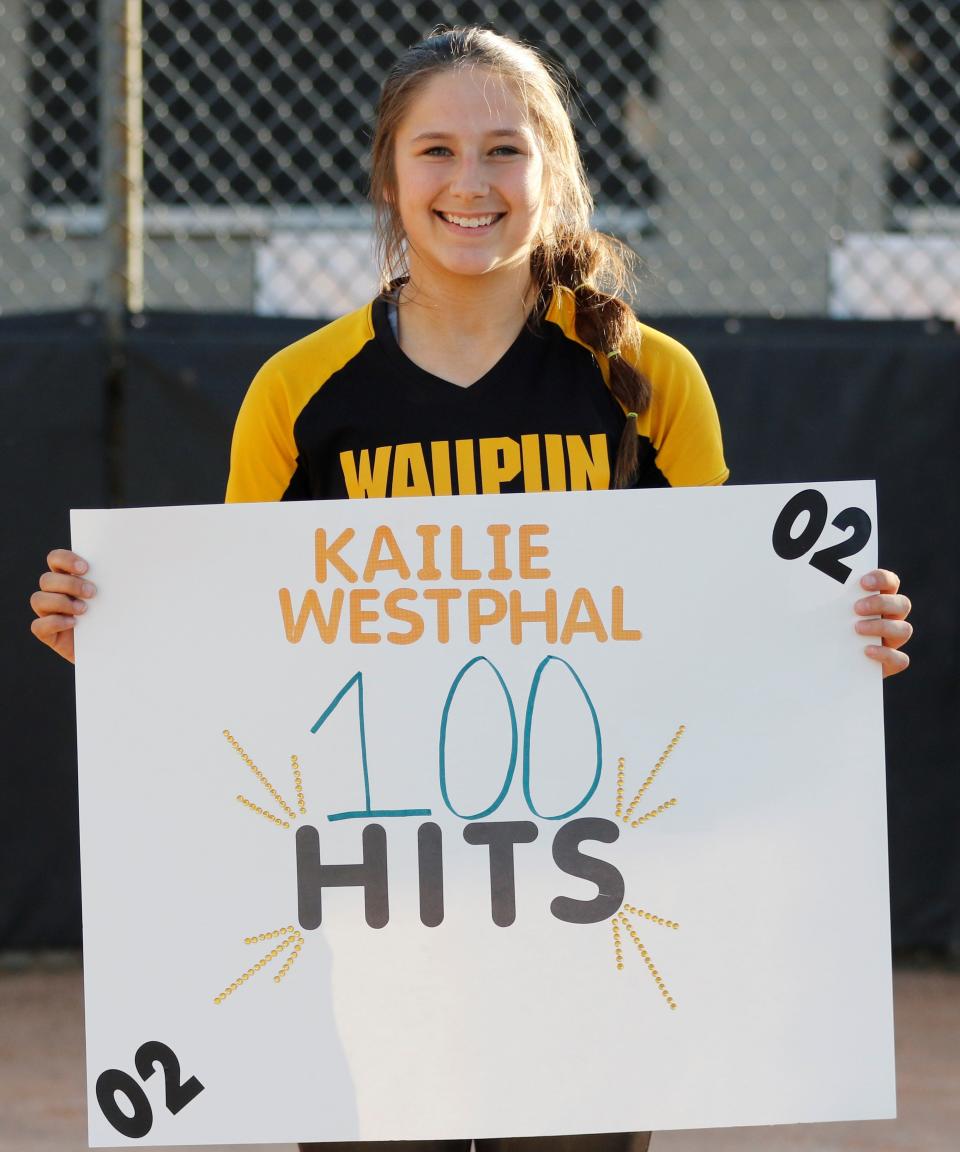 Waupun junior Kailie Westphal became just the fifth player in program history to reach 100 career hits with her second base knock of the game against Winneconne. The Warriors defeated the Wolves, 4-3, to clinch at least a share of the East Central conference championship in front of their home crowd at Jerry Medema Fields in Waupun, Friday, May 10, 2024.
