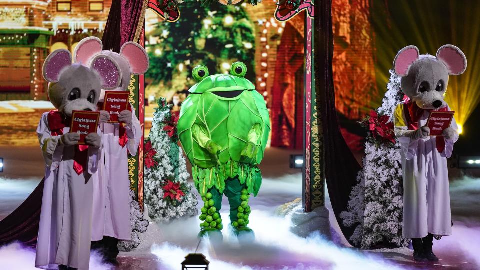 Sprout on stage during The Masked Singer UK Christmas Special 2023