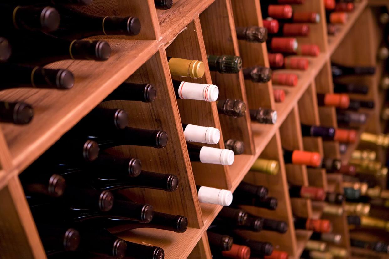 Wine bottles stored in a cellar