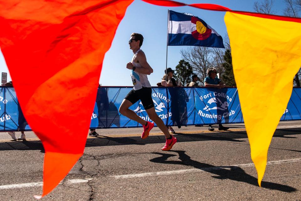 A runner nears the finish line during the Horsetooth Half Marathon on Sunday in Fort Collins.