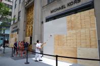 Businesses in midtown Manhattan boarded up during continued protests in New York