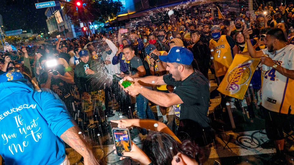 As seen here, social distancing was non-existent during NBA celebrations in LA.