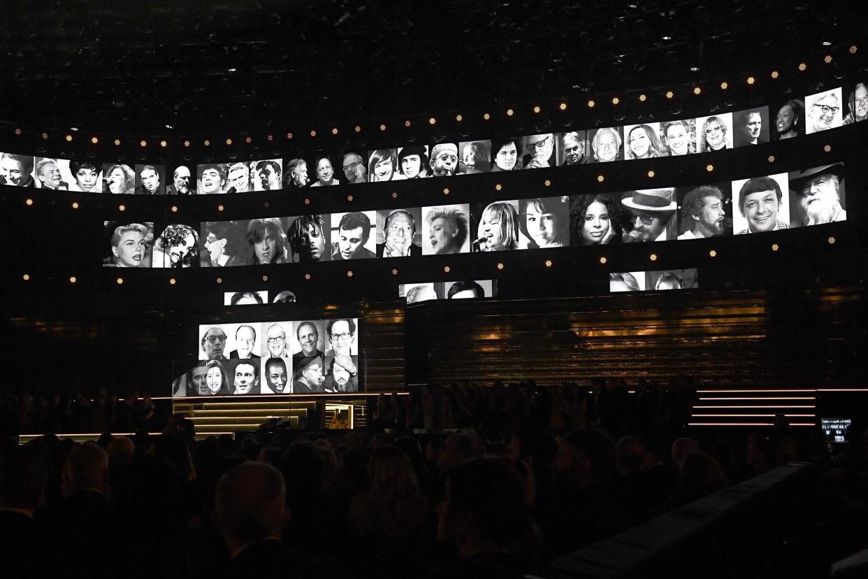 The in memoriam tribute plays during the 62nd Annual Grammys at Staples Center on 26 January 2020 in Los Angeles, California: Kevork Djansezian/Getty Images