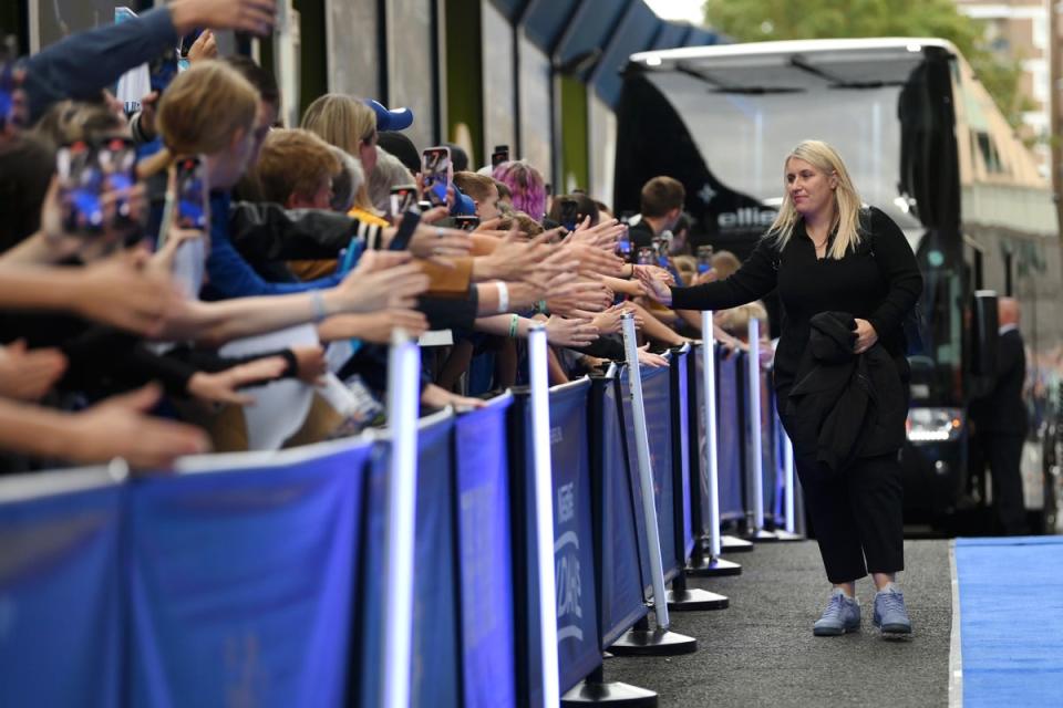 Hayes greets young fans before last month’s WSL game against Tottenham Hotspur (The FA/Getty)