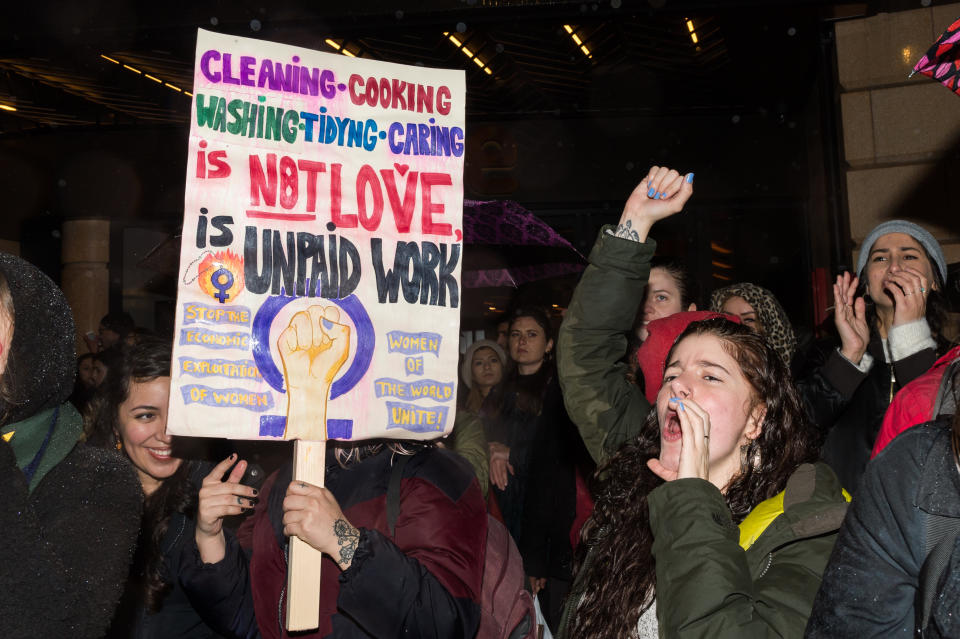Hundreds of people protest discrimination against sex workers on International Women's Day in London in March 2019. (Photo: NurPhoto via Getty Images)