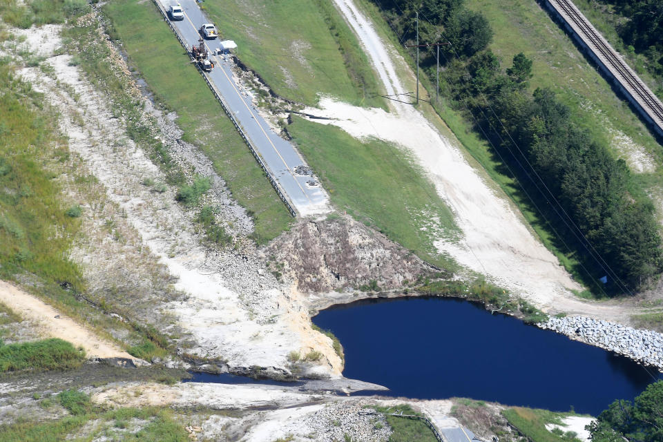 Aerial photos of Boiling Spring Lakes a year after Hurricane Florence on August 29, 2019.