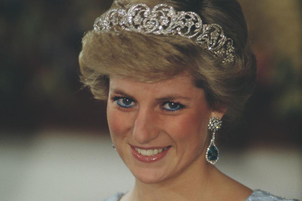 <p>Jayne Fincher/Princess Diana Archive/Getty</p> Princess Diana at a banquet in Munich, Germany in 1987.
