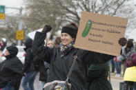 <p>A teacher holds a protest sign at the state Capitol on April 2, 2018, in Oklahoma City. (Photo: J Pat Carter/Getty Images) </p>