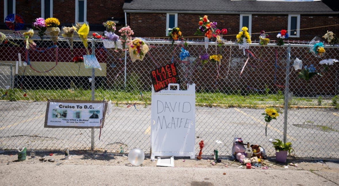 A makeshift memorial for David McAtee is shown outside the location where he was shot and killed by police in the early hours of Monday morning on June 1, 2020, in Louisville, Kentucky. Katie Crews, who was charged with using excessive force in the moments leading up to McAtee’s death, has been sentenced to two years of probation. (Photo: Brett Carlsen/Getty Images)