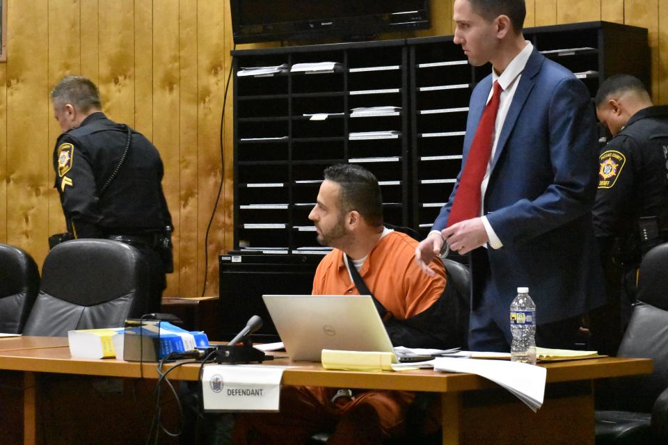 NYPD officer Hariton Marachilian appears in court and was remanded without bail at the Passaic County Courthouse in Paterson, New Jersey on Dec. 15, 2023.