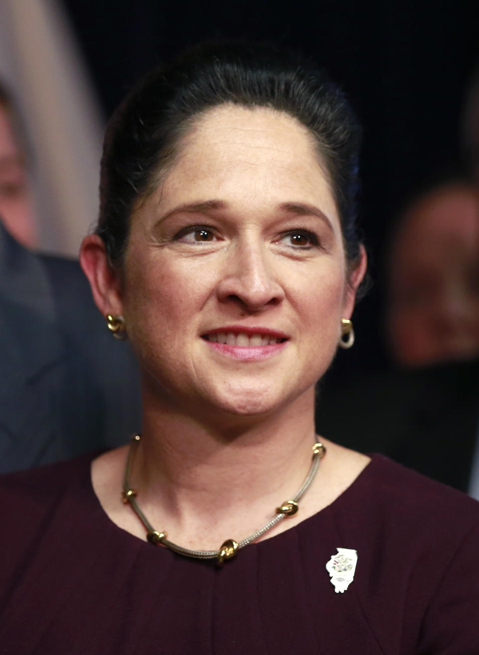 FILE - Susana Mendoza smiles during a bill signing at the Thompson Center, Wednesday, June 5, 2019, in downtown Chicago. Democrats who run state government celebrated while announcing that tax-rebate checks — totaling more than $1.2 billion — on Monday, Sept. 12, 2022, began heading to 6 million taxpayers. With just eight weeks before the election, the timing is perfect for Gov. J.B. Pritzker, Comptroller Mendoza, who shared Monday's spotlight, and virtually every member of the General Assembly. (AP Photo/Amr Alfiky, File)