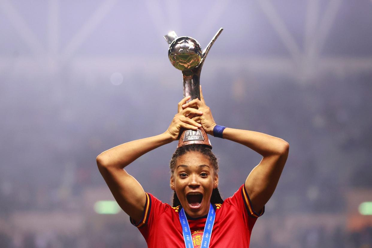 Spain's Salma Paralluelo celebrates winning the FIFA U-20 Women's World Cup in Costa Rica.