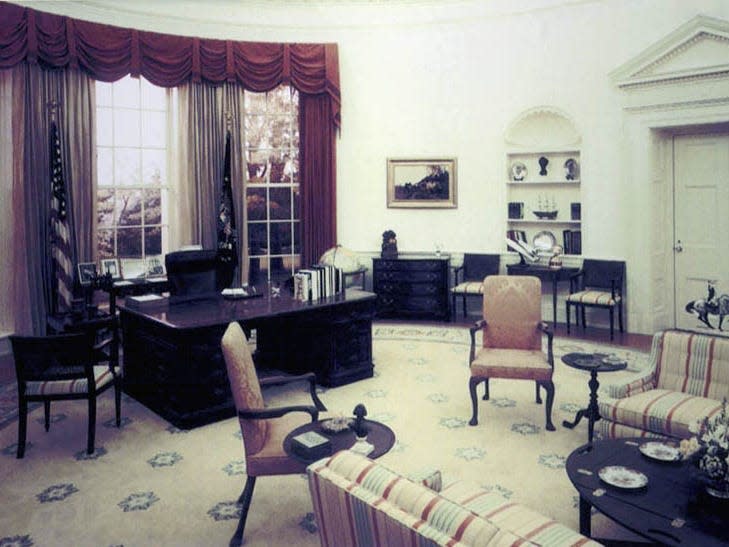 The Oval Office in 1975 during Gerald Ford's presidency.