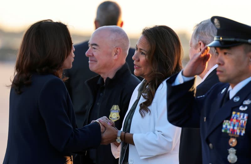 U.S. Vice President Kamala Harris boards Air Force Two to travel to El Paso, Texas