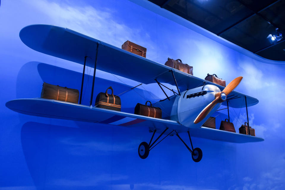 The “Aviation” room at Louis Vuitton’s “Volez, Voguez, Voyagez” exhibit in New York (Photo: BFA, courtesy of Louis Vuitton)