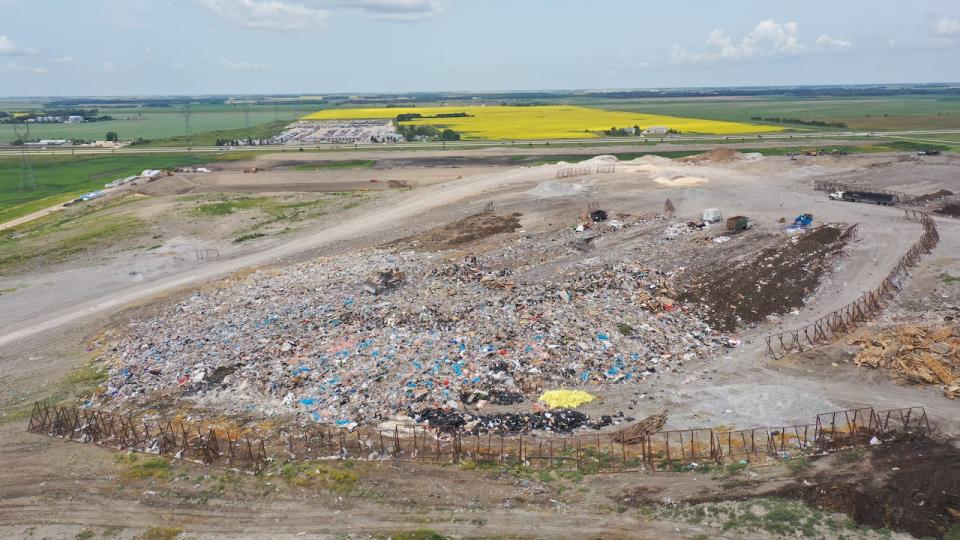 An aerial view of the Prairie Green landfill, north of Winnipeg, on July 13, 2023.