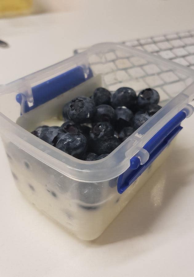 Followed by: Greek yogurt with 1/3 cup of fresh blueberries. (Photo: Sarah Carty)