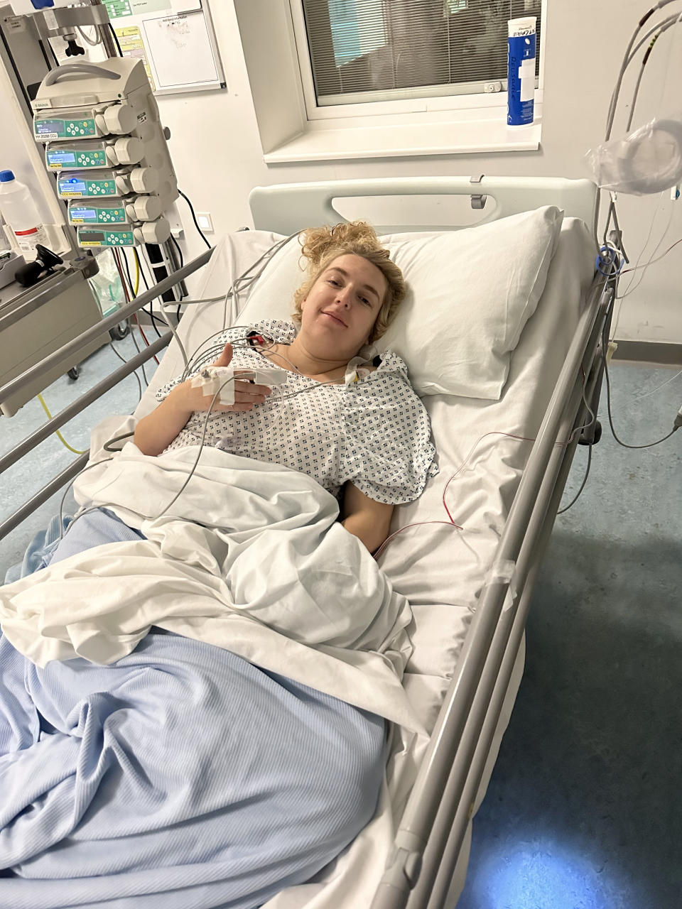 Naylor in hospital following her brain tumour diagnosis. (Ross Naylor/SWNS)