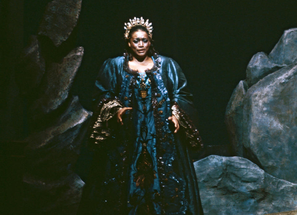 This 1984 image released by the Metropolitan Opera shows Jessye Norman in the title role of Strauss' "Ariadne auf Naxos," in New York. Norman died, Monday, Sept. 30, 2019, at Mount Sinai St. Luke’s Hospital in New York. She was 74. (Erika Davidson/Metropolitan Opera via AP)