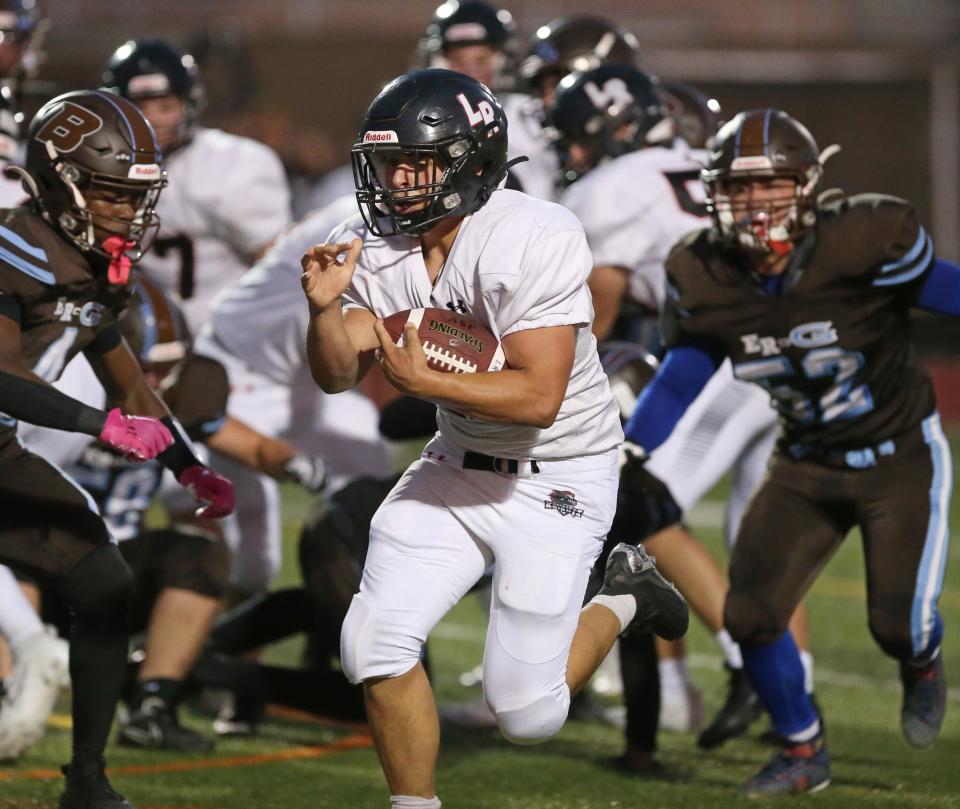 LeRoy running back Tony Piazza rumbles in for a two point conversion  against East Rochester/Gananda.