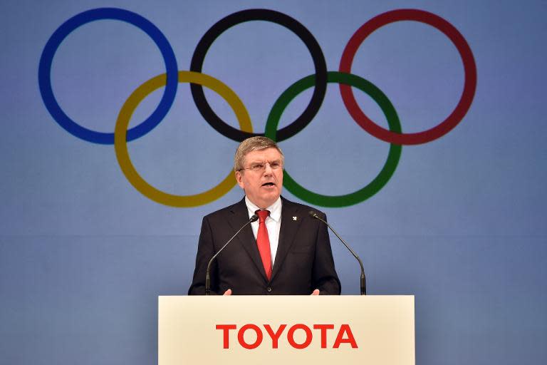 Thomas Bach, President of the International Olympic Committee (IOC), speaks at a press conference in Tokyo on March 13, 2015