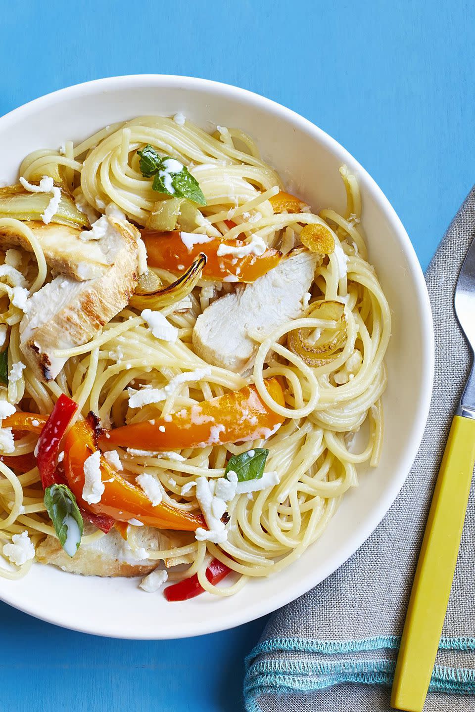 Spaghetti with Roasted Chicken and Peppers