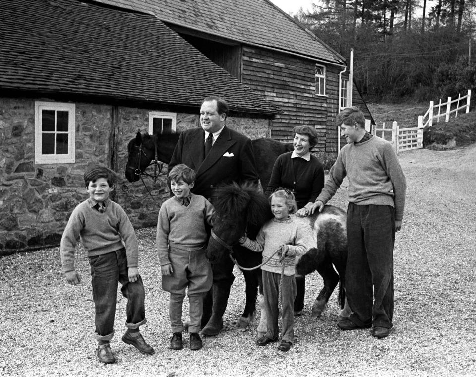 The Dimbleby family, 1953: Nicholas and his younger sister Sally are holding the pony