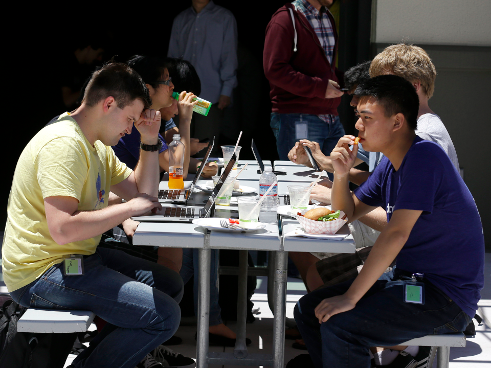 Facebook workers eating