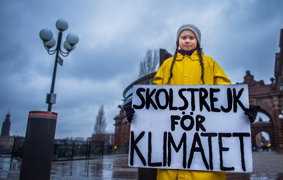 Greta Thunberg im November 2018 vor dem schwedischen Parlament (Bild: TT News Agency/Hanna Franzen via REUTERS)