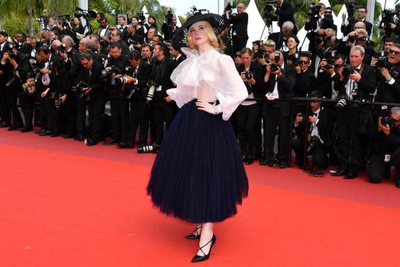 Elle Fanning in Dior on the red carpet for Once Upon A Time in Hollywood at Cannes Film Festival (Getty Images)