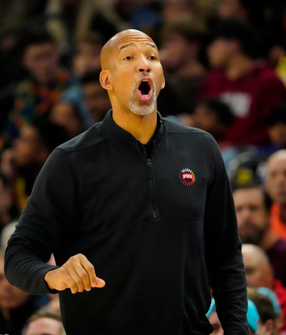 Phoenix Suns head coach Monty Williams reacts during action against the Los Angeles Lakers in the second half at Footprint Center on Nov. 22, 2022.