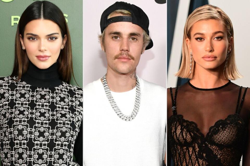 Kendall Jenner; Justin Bieber; Hailey Baldwin | Cindy Ord/Getty Images; Kevin Mazur/Getty Images; Ian West/PA Images via Getty Images