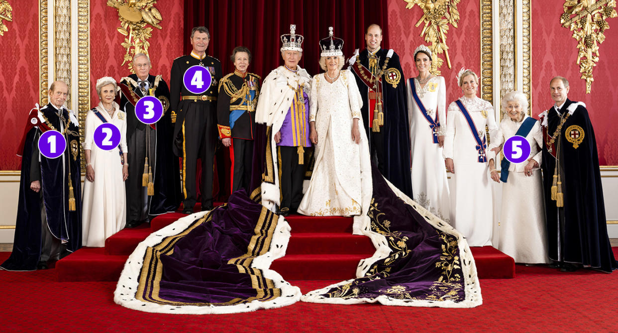 Who are the lesser-known members of the Royal Family in the coronation portrait? (Buckingham Palace)