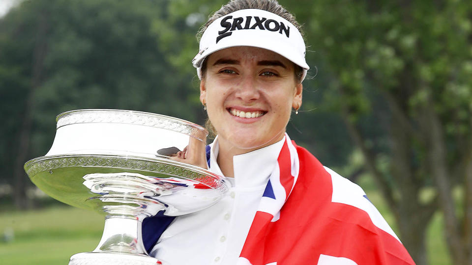 Hannah Green of Australia poses with the trophy after winning the KPMG Women's PGA Championship. Pic: Getty