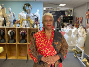 Judi Henderson, owner of Mannequin Madness, stands inside her store, Tuesday, Sept. 22, 2020, in Oakland, Calif., which sells used mannequins, hosts art classes and has a portrait studio for people and dogs. She received a grant from the Oakland African American Chamber of Commerce's "Resiliency Fund," which seeks to help Black-owned businesses stay afloat during the coronavirus pandemic. (AP Photo/Terry Chea)