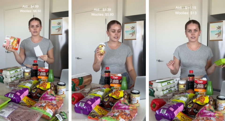 woman with groceries in kitchen