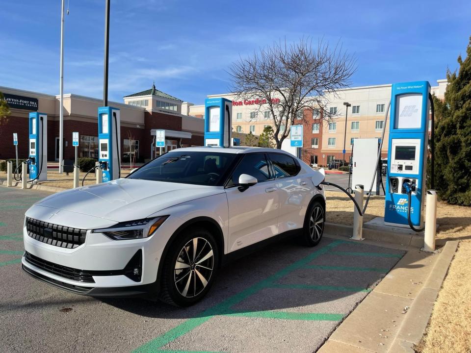 a white EV charging