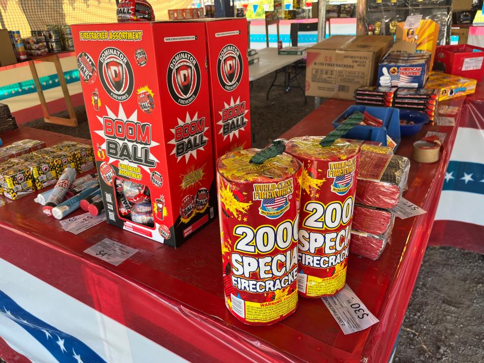 Fireworks set up at a tent in Wilson County along State Route 109.