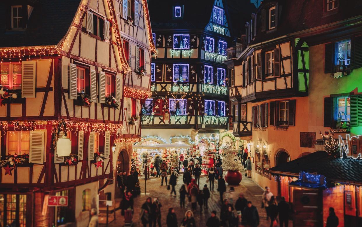 The fairytale Christmas illuminations in the old town of Colmar, Alsace