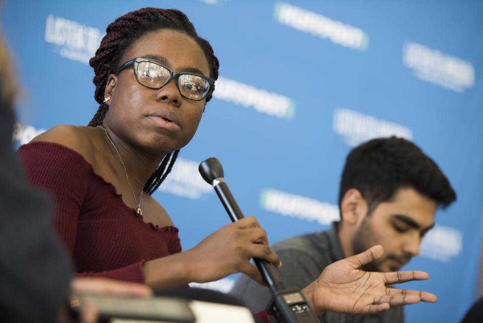 Shaneka Gillespie&nbsp;answers questions from moderator Louise Roug.