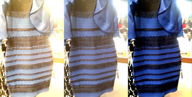 White and gold dress, black and blue