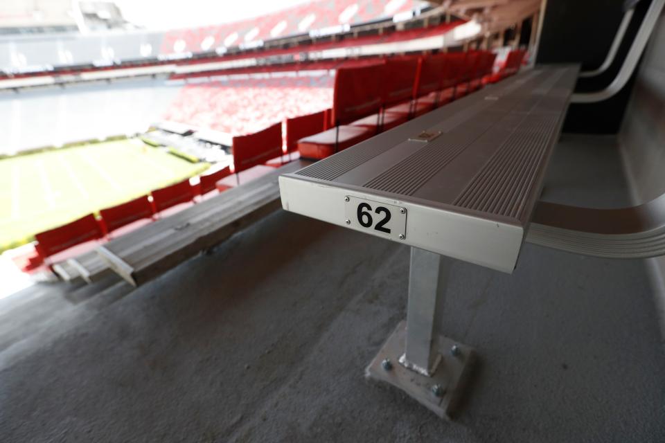 The back walls of the south section have been moved back and a row 62 in honor of UGA legend Charley Trippi has been added in the newly renovated section at Sanford Stadium on Thursday, Aug. 17, 2023.