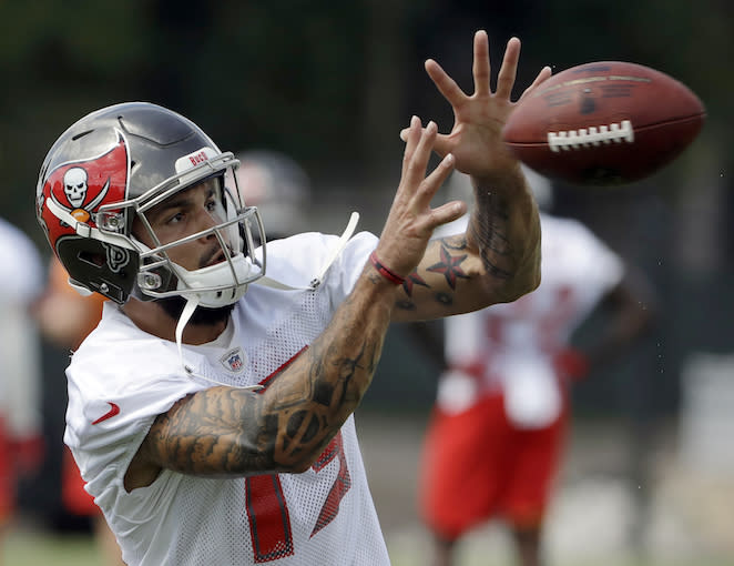 Mike Evans’ rebound potential hit a snag due to Jameis Winston’s three-game suspension. Should fantasy owners bypass him at his current ADP? (AP Photo/Chris O’Meara)