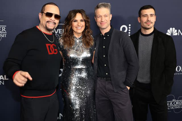 <p>Dimitrios Kambouris/Getty</p> Ice-T, Mariska Hargitay, Peter Scanavino and Octavio Pisano