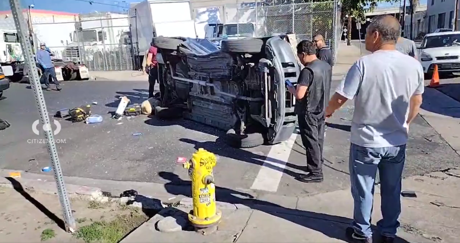 3 injured when SUV overturns in multi-vehicle collision  